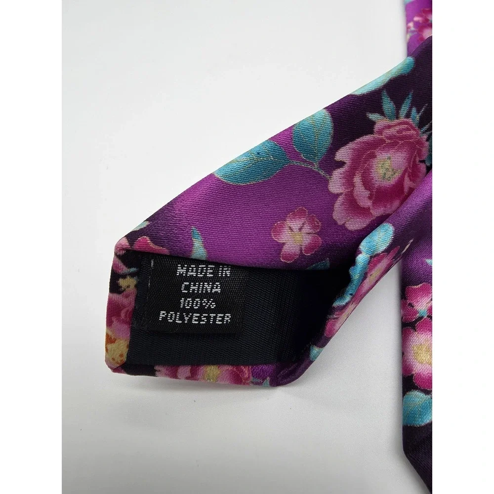 Haggar Purple Pink Floral Polyester Men's Tie Necktie 58